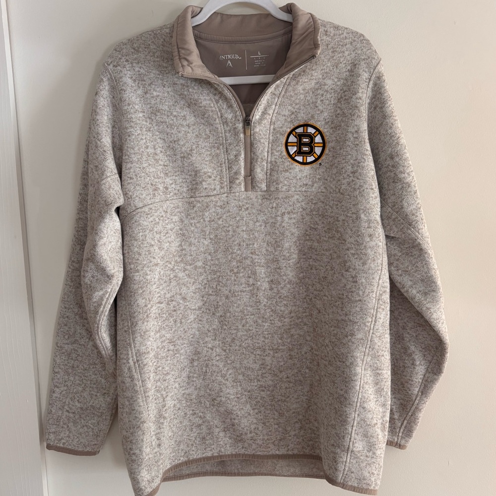 Antigua Boston Bruins Quarter Zip Pullover Men’s L Beige Gray NHL Athleisure